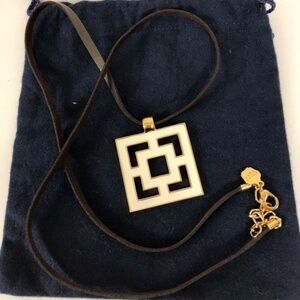 💕Trina Turk💕 Black & Gold Logo Pendant Necklace